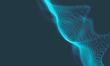 Müzik arka plan. Büyük veri parçacık akışı görselleştirme. Bilim Infographic fütüristik illüstrasyon. Ses dalgası. Ses görselleştirme