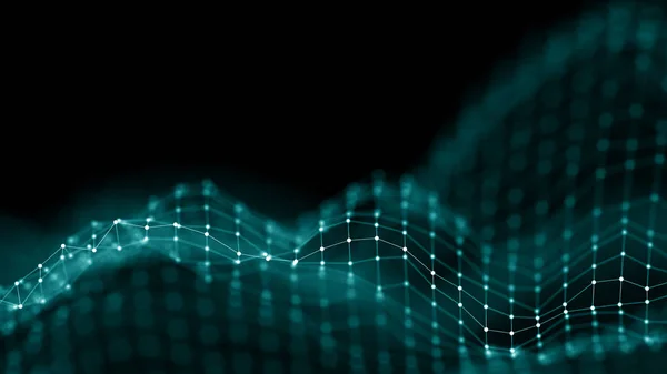バック グラウンド ミュージック。大きなデータ粒子流動の可視化。科学インフォ グラフィックの未来図。音の波。音の可視化 — ストック写真
