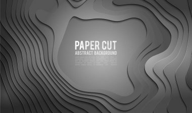 Kağıt afiş kavramı kesmek. Kağıt arka plan gri renklerde kartı afiş broşür el ilanı tasarımı için bölmek. 3D arka plan