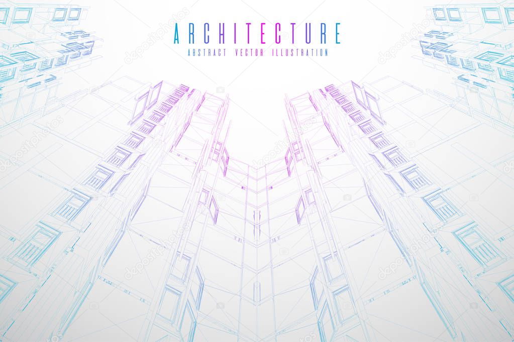 Modern architecture wireframe. Concept of urban wireframe. Wireframe building illustration of architecture CAD