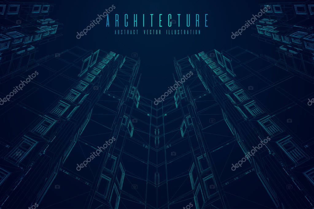 Modern architecture wireframe. Concept of urban wireframe. Wireframe building illustration of architecture CAD