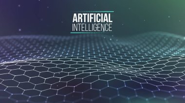 Arkaplan 3D ızgarası. Ai teknoloji kablo şebekesi fütüristik kablo şeması. Yapay zeka. Siber güvenlik arka plan Vektör illüstrasyonu