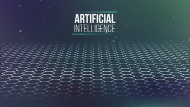 Arkaplan 3D ızgarası. Ai teknoloji kablo şebekesi fütüristik kablo şeması. Yapay zeka. Siber güvenlik arka plan Vektör illüstrasyonu