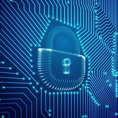 Bilisayara Internet cyber güvenlik arka plan. Siber suç vektör çizim. Dijital kilit