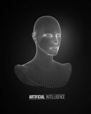 3D baş tel kafes vektör. Tel kafes çizim 3d modeli gidin. Vektör çizim.