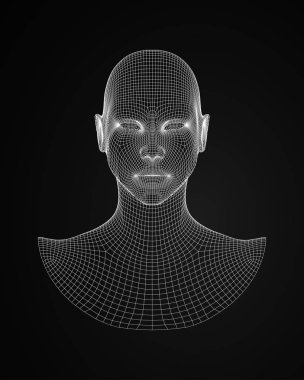 3D baş tel kafes vektör. Tel kafes çizim 3d modeli gidin. Vektör çizim.