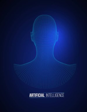 3D baş tel kafes vektör. Tel kafes çizim 3d modeli gidin. Vektör çizim.