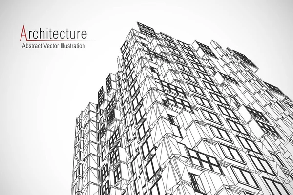 Moderne architectuur draadframe. Concept van stedelijke draadframe. Wireframe gebouw illustratie van het platform Cad tekening. — Stockvector