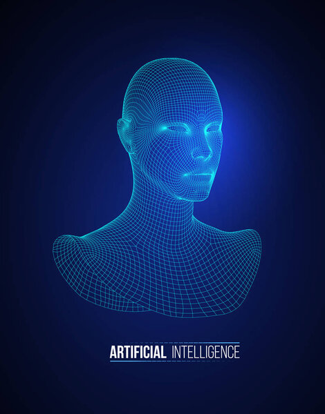 3d head wireframe vector. Drawing of wireframe head 3d model. Vector illustration.