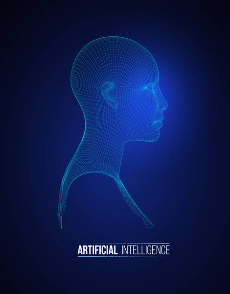 3d head wireframe vector. Drawing of wireframe head 3d model. Vector illustration.