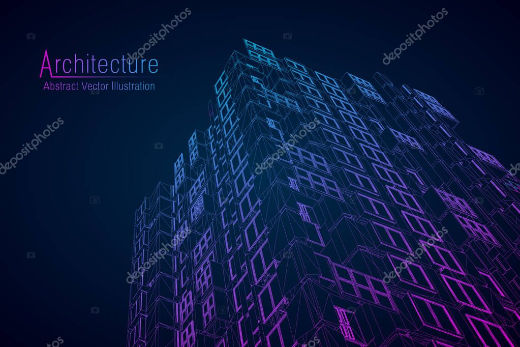 Modern architecture wireframe. Concept of urban wireframe. Wireframe building illustration of architecture CAD