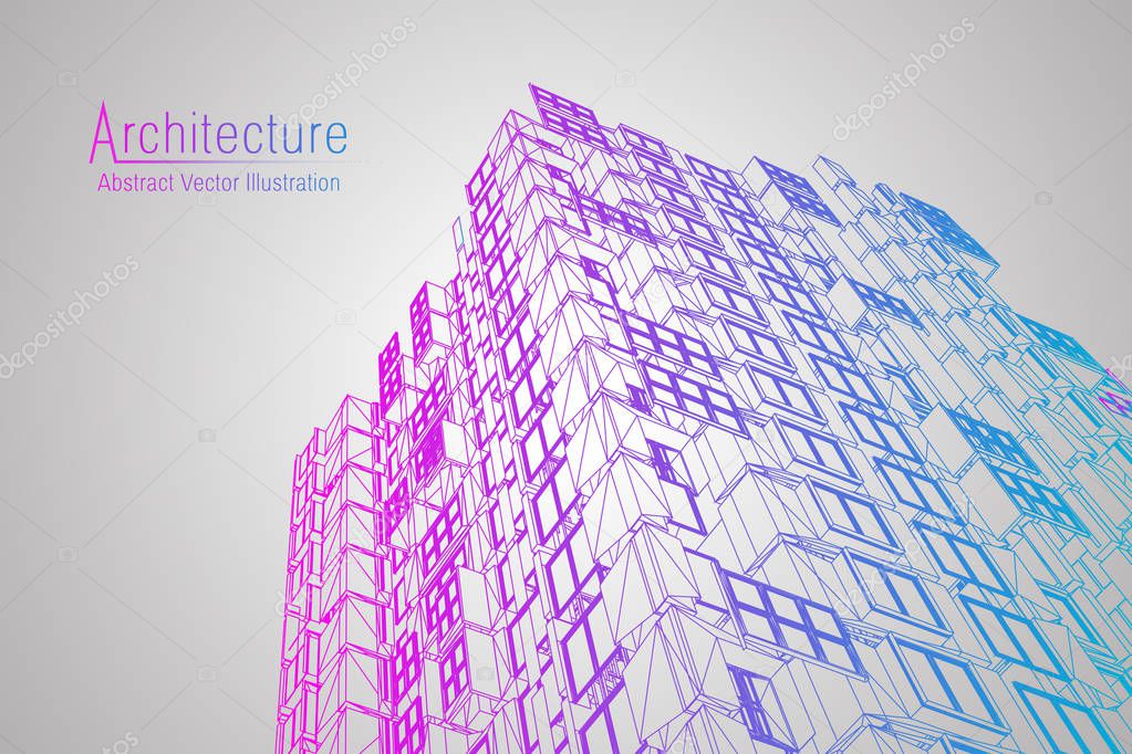 Modern architecture wireframe. Concept of urban wireframe. Wireframe building illustration of architecture CAD