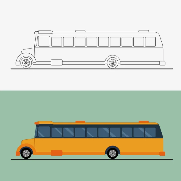 Sarı düz okul otobüsü. Otobüs vektör çizim. Toplu taşıma satırı sanat kavramı. — Stok Vektör