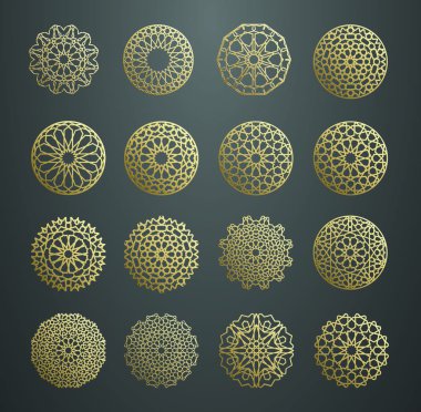 İslam süsleme vektör, Farsça motiff. 3D Ramazan İslam yuvarlak kalıp elemanları. Geometrik logo şablonu koymak. Dairesel süs Arapça sembolleri .