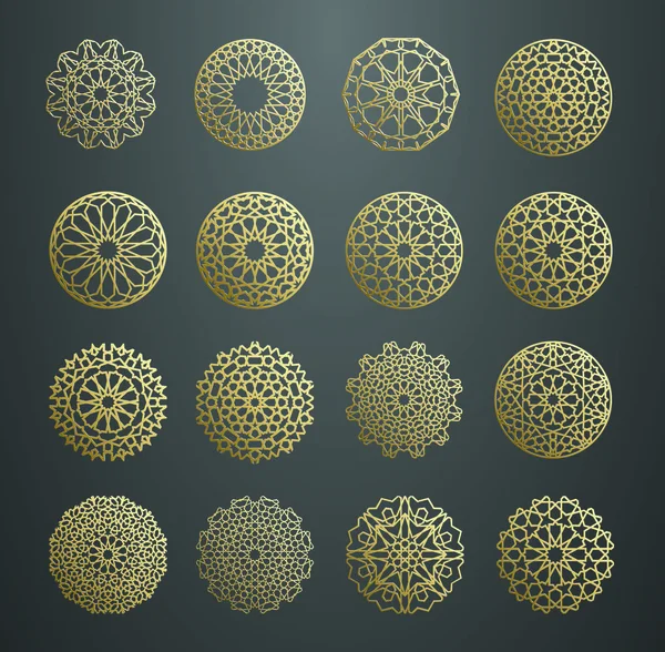 Islamitische sieraad vector, Perzisch motiff. 3D-ramadan islamitische ronde patroon elementen. Geometrische logo sjabloon set. Circulaire sier Arabische symbolen . — Stockvector
