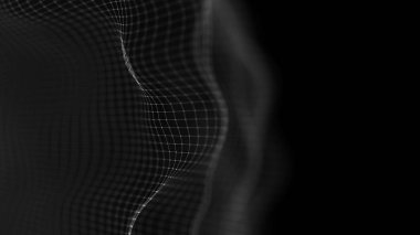 Veri teknolojisi soyut gelecek çizimi. Karanlık arka planda noktaları ve çizgileri birleştiren düşük polimerli bir şekil. 3 boyutlu görüntüleme. Büyük veri görselleştirmesi .