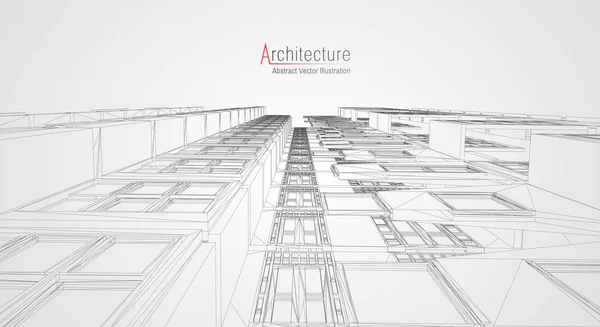 Moderne architectuur draadframe. Concept van stedelijke draadframe. Wireframe gebouw illustratie van het platform Cad tekening. — Stockvector
