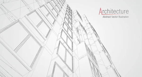 Wireframe architettura moderna. Concetto di wireframe urbano. Wireframe edificio illustrazione di architettura CAD disegno . — Vettoriale Stock