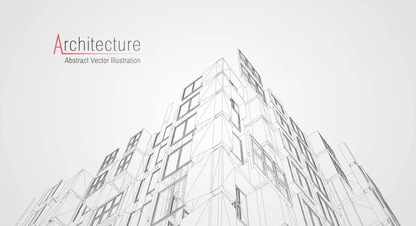 Architecture moderne wireframe. Concept de câblage urbain. Illustration de bâtiment en fil métallique de l'architecture dessin CAO . — Image vectorielle