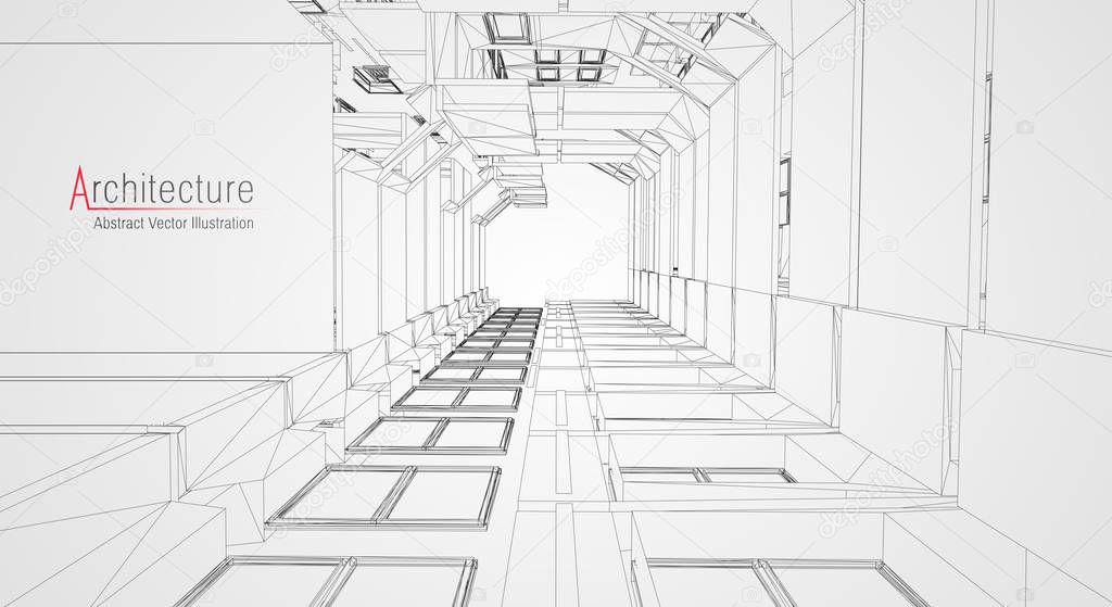 Modern architecture wireframe. Concept of urban wireframe. Wireframe building illustration of architecture CAD