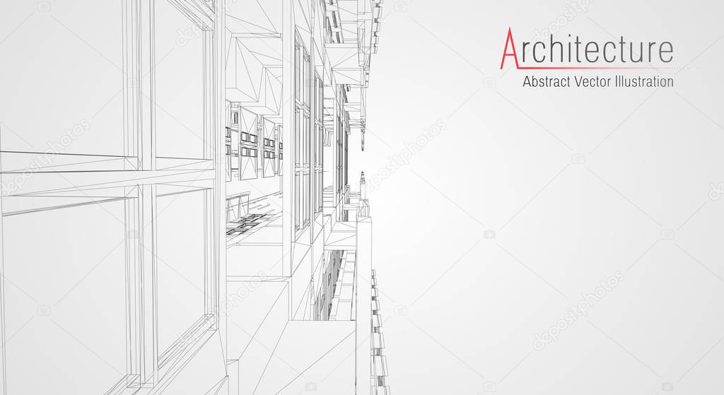 Modern architecture wireframe. Concept of urban wireframe. Wireframe building illustration of architecture CAD
