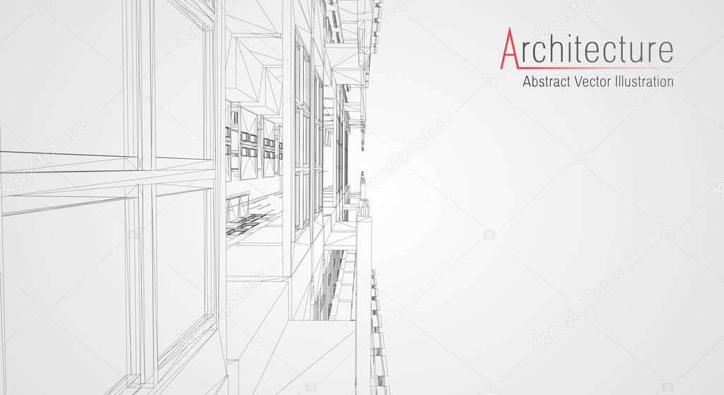 Modern architecture wireframe. Concept of urban wireframe. Wireframe building illustration of architecture CAD drawing.