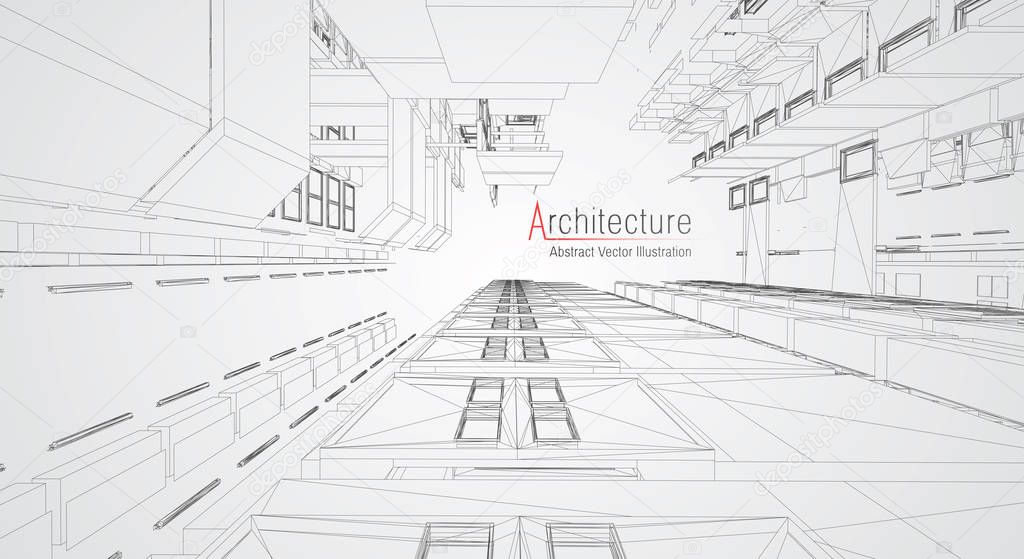Modern architecture wireframe. Concept of urban wireframe. Wireframe building illustration of architecture CAD