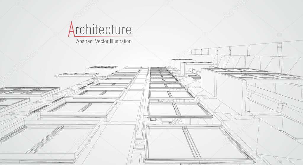 Modern architecture wireframe. Concept of urban wireframe. Wireframe building illustration of architecture CAD