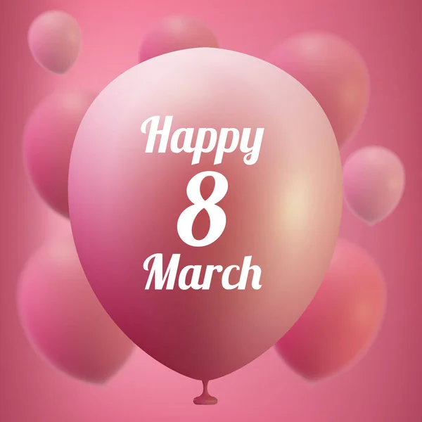 8 Marzo Women s Day plantilla de tarjeta de felicitación. Balón rosa, ilustración vectorial — Vector de stock