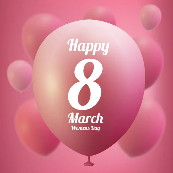 8 March Women s Day greeting card template . Pink ballon ,vector illustration — Stock Vector