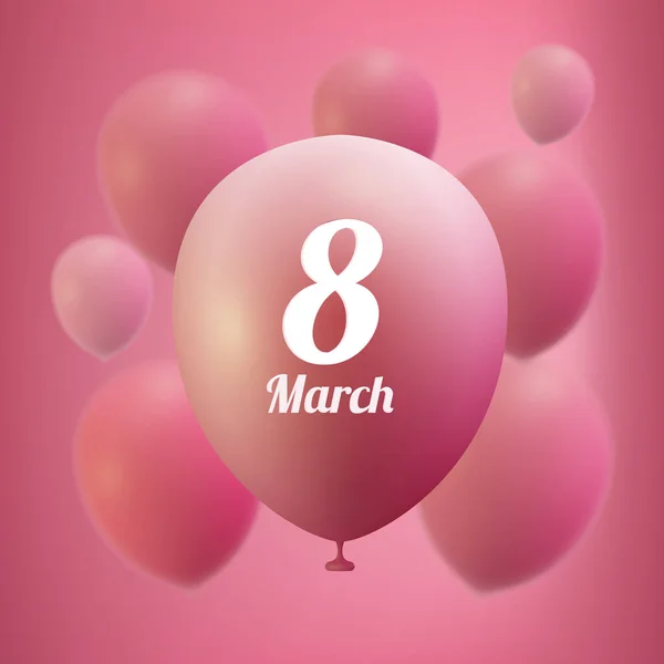 8 mars kvinnor s dag gratulationskort mall. Rosa ballon, vektorillustration — Stock vektor