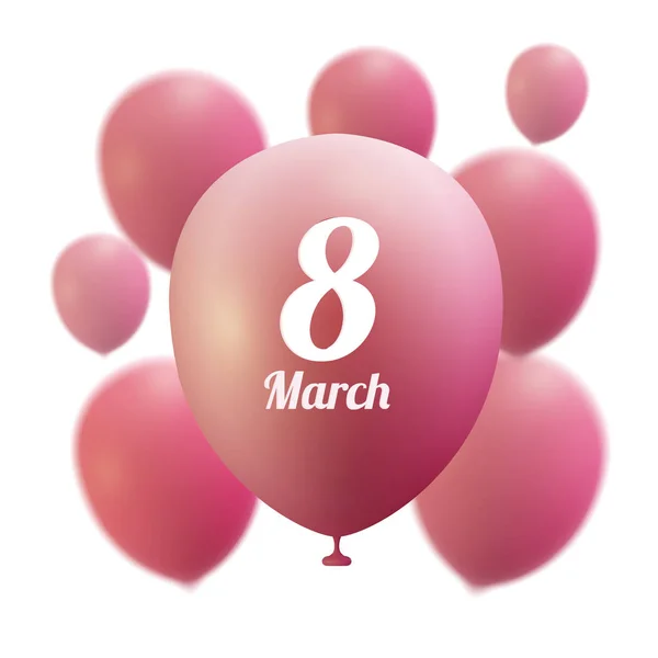 8 mars kvinnor s dag gratulationskort mall. Rosa ballon, vektorillustration — Stock vektor