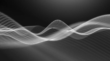 Veri teknolojisi soyut gelecek çizimi. Karanlık arka planda noktaları ve çizgileri birleştiren düşük polimerli bir şekil. 3 boyutlu görüntüleme. Büyük veri görselleştirmesi .