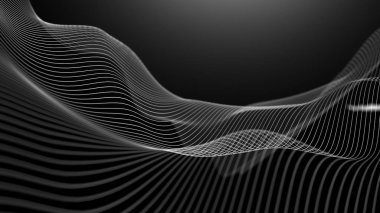 Web tasarımı için siyah teknoloji arka planı. Soyut dijital illüstrasyon bağlantı kavramı. İş sunumu için siyah arkaplan. Soyut satır akışı.