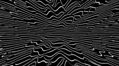 Üç boyutlu, soyut siyah beyaz çizgili, gürültülü bir yüzey oluşturun. Kusursuz döngü çizgileri hareket illüzyonu HD çözünürlüğü. Çizgi yanılsamaları. 3D satır sürrealizm sanatı.