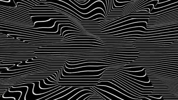 3D Render noisy surface with abstract black and white striped texture. Seamless loop lines motion illusion HD resolution. Line illusions. 3d line surrealism line art. — Stock Video