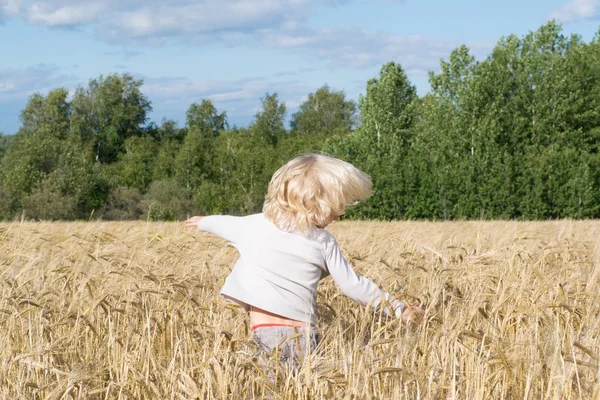 Sarışın Slav mutlu çocuk çocuk olgun çavdar buğday alan 