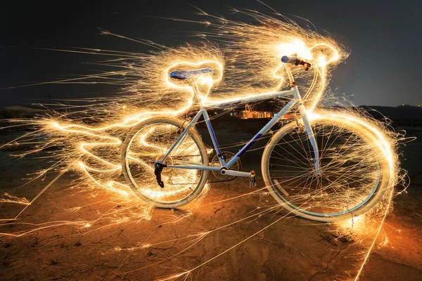 The light painting bike — Stock Photo, Image