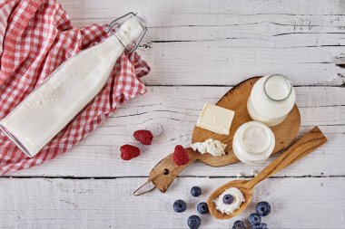 Süt ve süt ürünleri. Işık masasında izole edilmiş.