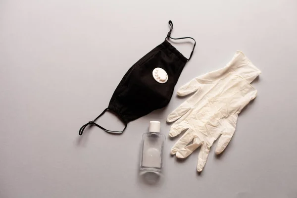 Soap Gel Bottle Sanitizer Mask Rubber Gloves Simple Element Illustration — Stock Photo, Image