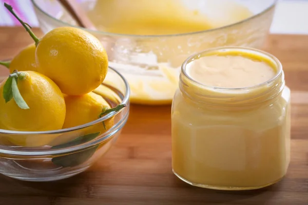 Lemon Cream Poured Jar Delicious Cream Toppings Breakfasts — Stock Photo, Image