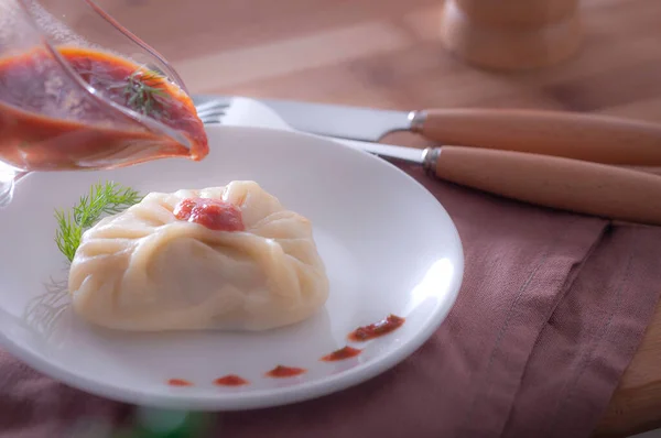 Вкусное Диетическое Блюдо Паровые Пельмени Корейские Пельмени — стоковое фото