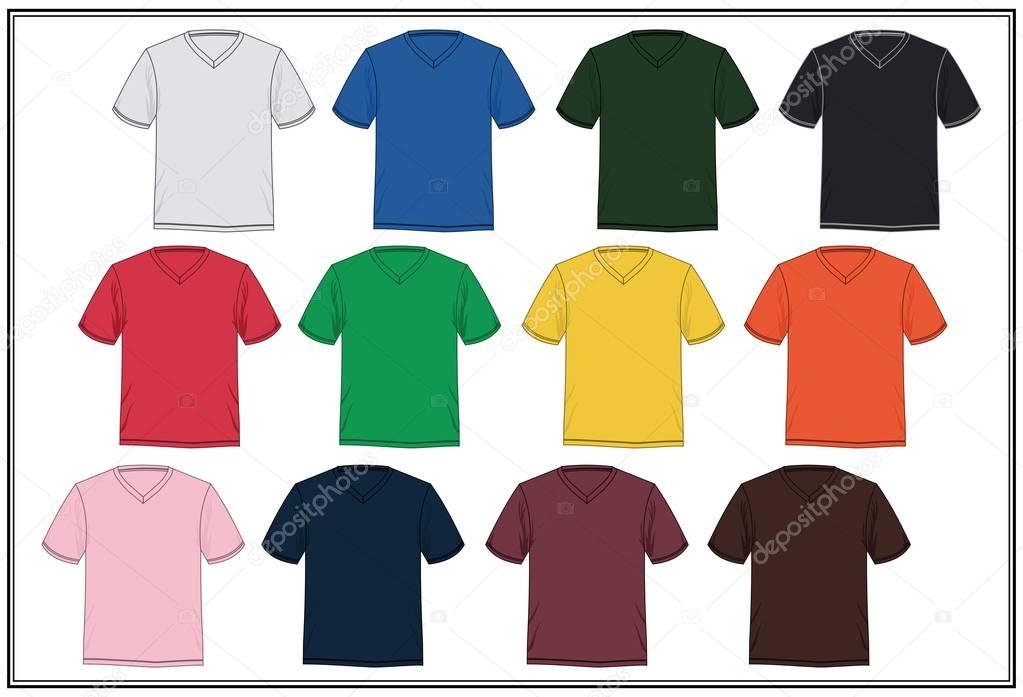 Graphics colorful t-shirt template combination V-neck men, vector.