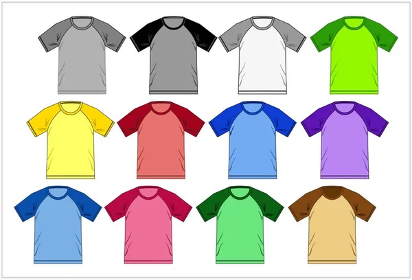 Plantilla Camiseta Raglan Colorido, Vector — Vector de stock