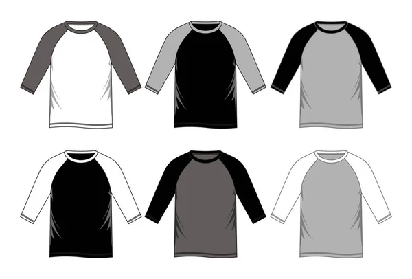 Plantillas de camisa larga de los hombres negro blanco — Vector de stock