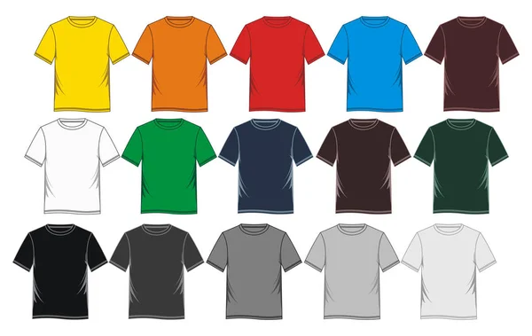 Set t-shirt boş renkli — Stok Vektör