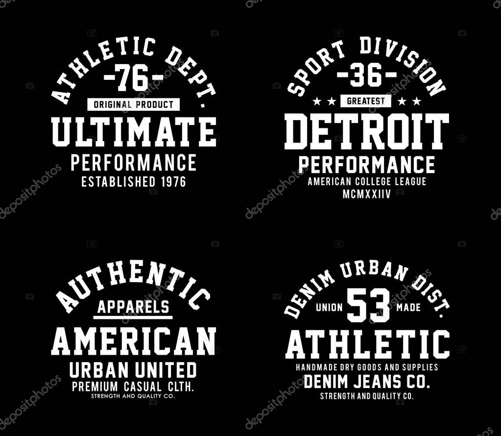Athletic sport set black and white emblem t shirt graphic, vector image