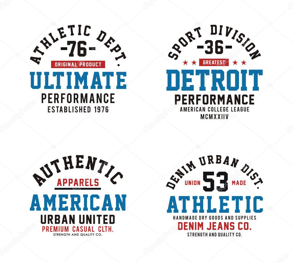 Design graphic set college t shirt graphic, vector image
