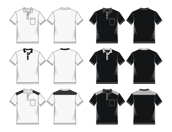 Camisa masculina design conjunto vetor branco preto . — Vetor de Stock