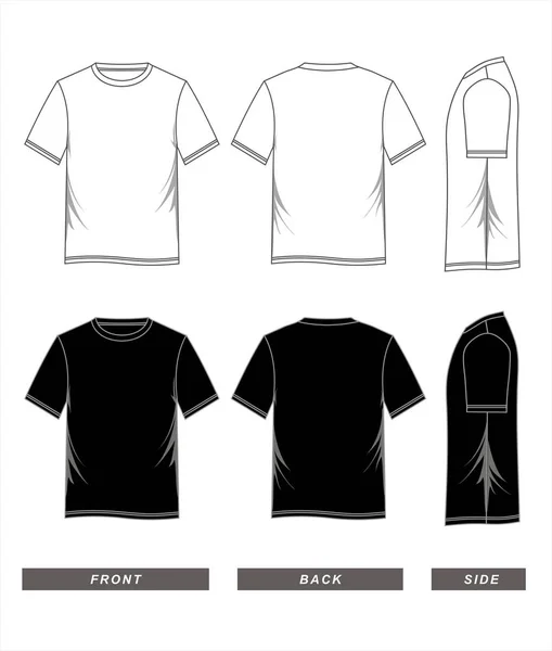 T-shirt preto branco, frente, verso — Vetor de Stock